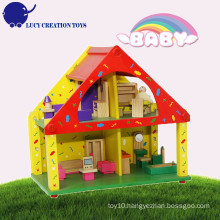 Kids Happy Play Wooden Colorful Doll House with Furniture